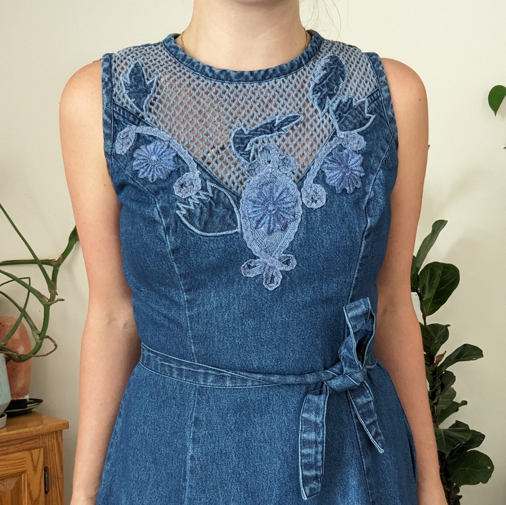 Newport News Blue Denim Midi Dress with Embroidered Yoke - Picture 5 of 12